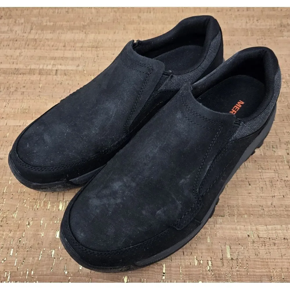 Merrll 'ANVIK PACE MOC' Black Leather Slip‎ On Shoe Mens 8.5 Casual J16683